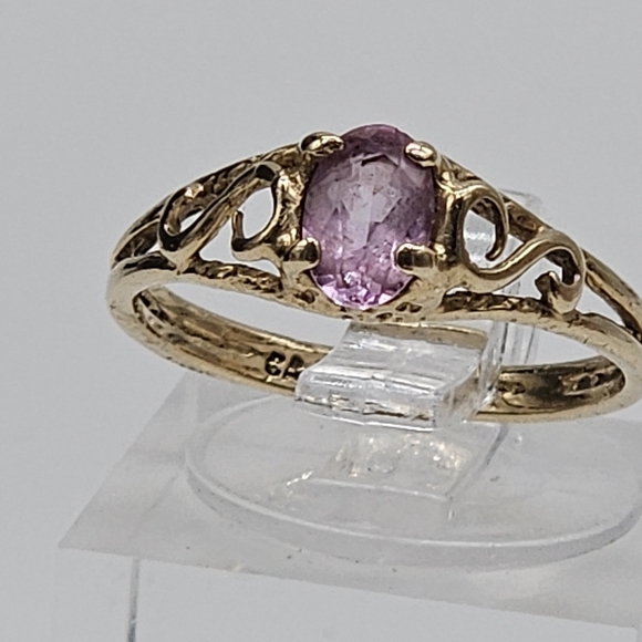 Vintage 10k Solid Yellow Gold Amethyst Ring 5.25 Pinky Filigree Unique Lilac Gem - Picture 3 of 7